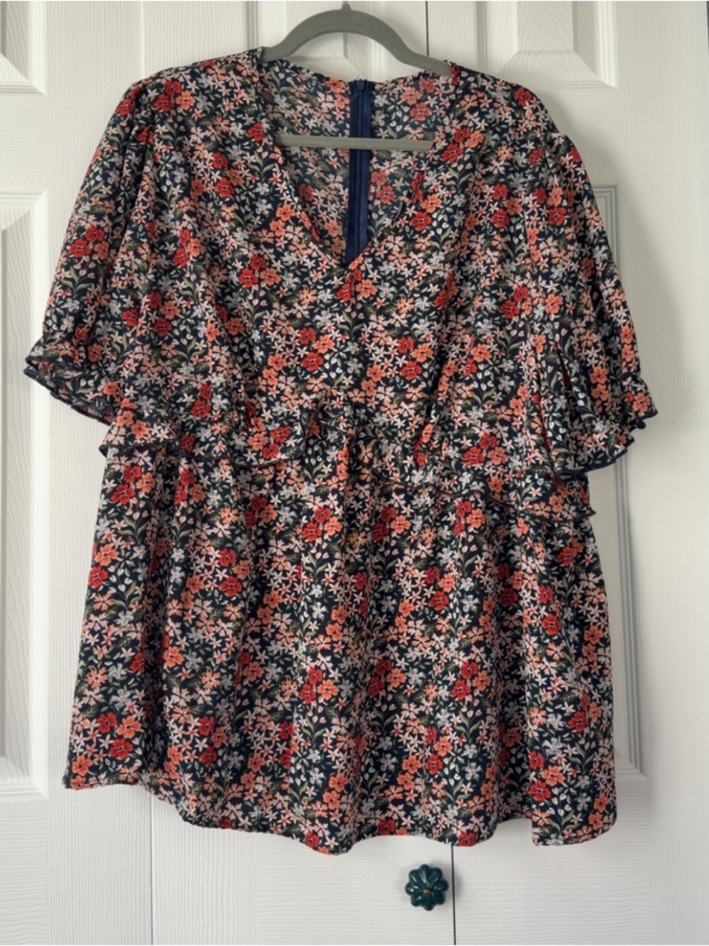 Floral Peplum Top with Flutter Sleeves